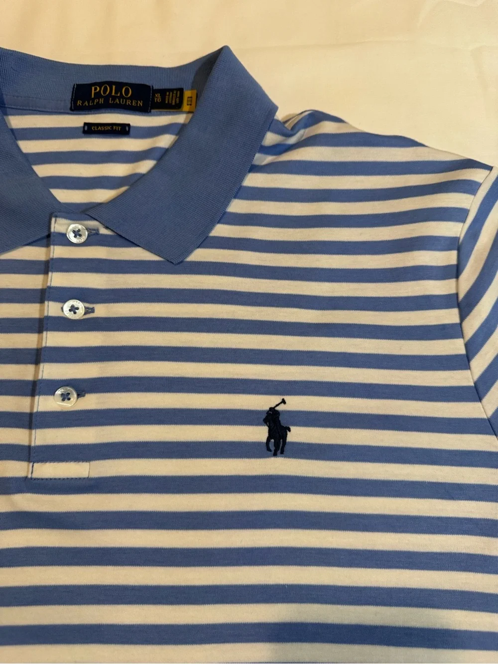 Ralph Lauren Blue and White Striped Polo Shirt